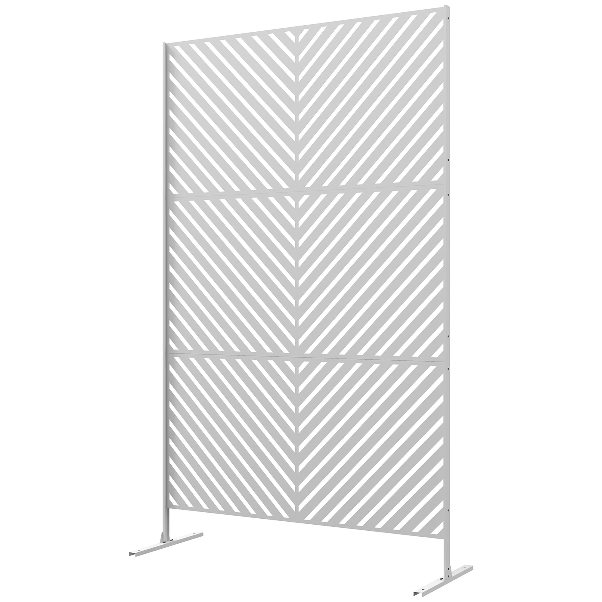 6.5FT Decorative Outdoor Divider, Metal Privacy Screen with Stand, Triangle Style, White