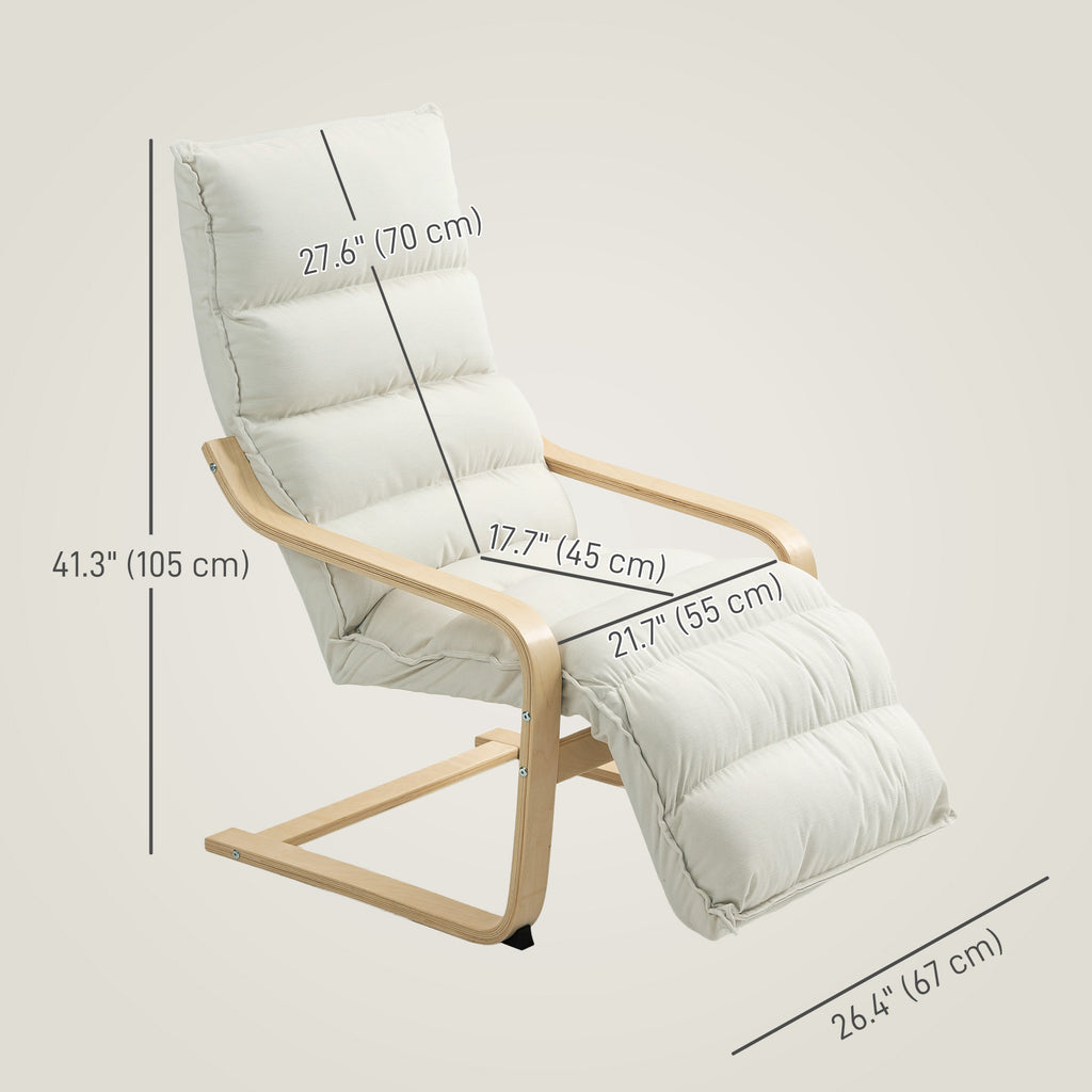 Accent Chair, Velvet Upholstered Living Room Chair with Footrest, Wood Frame, Cream White