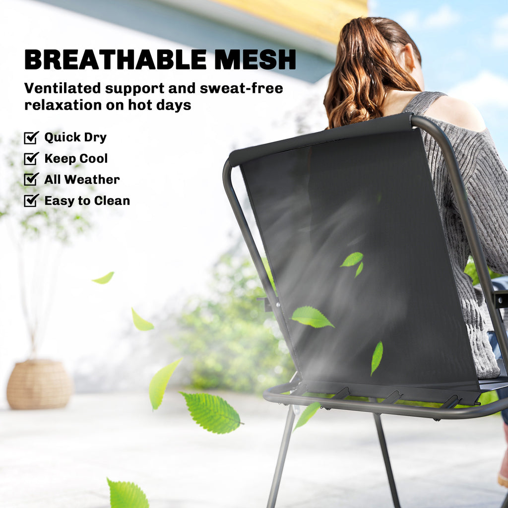 8 Piece Patio Table and Chairs Set with Folding Chairs, Tempered Glass Tabletop and Umbrella for Garden, Black
