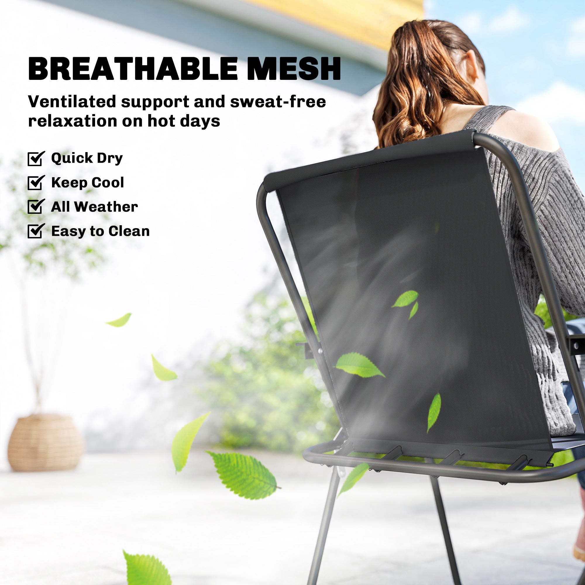 8 Piece Patio Table and Chairs Set with Folding Chairs, Tempered Glass Tabletop and Umbrella for Garden, Black