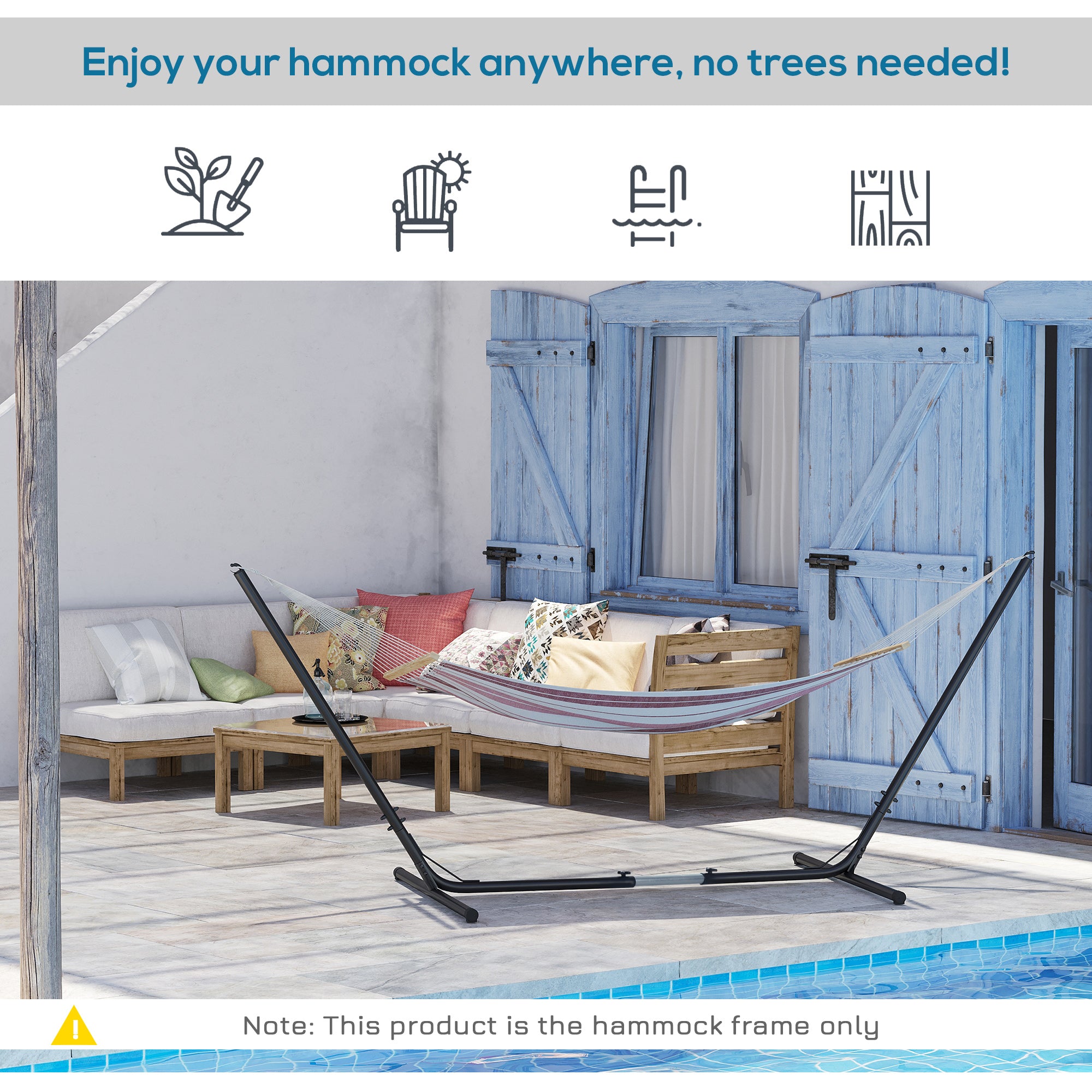 Adjustable Hammock Stand, Fits 10-13 ft Hammocks Up to 264lbs Capacity,Black