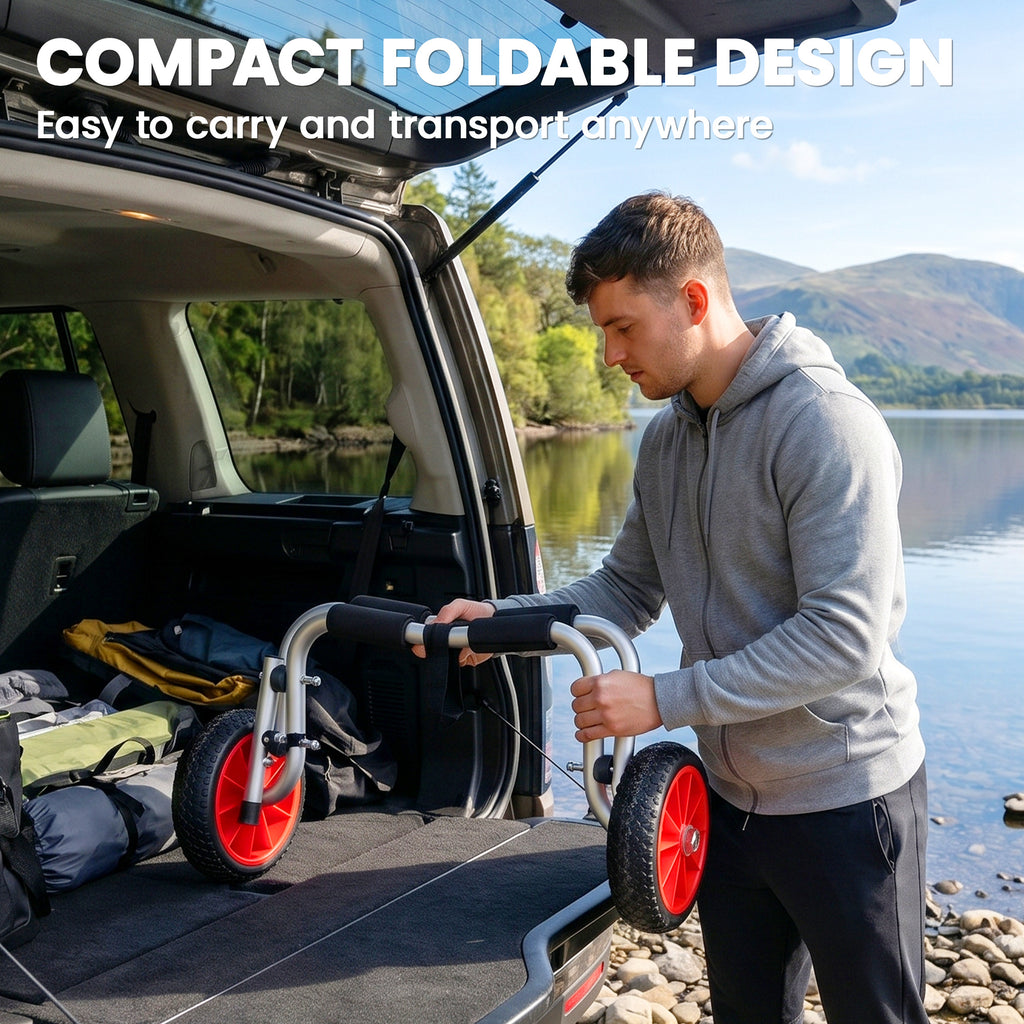 Soozier Kayak Cart, Foldable Canoe Trolley Cart with 10'' Solid Tires, Nonslip Support Foot & Tie-Down Straps, for Kayaks Canoes Paddleboards Float Mats Boats, Aluminum Frame