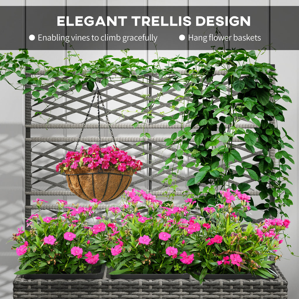 Wicker Raised Garden Bed with Trellis, 42" Tall Outdoor Planter Box, Mixed Grey