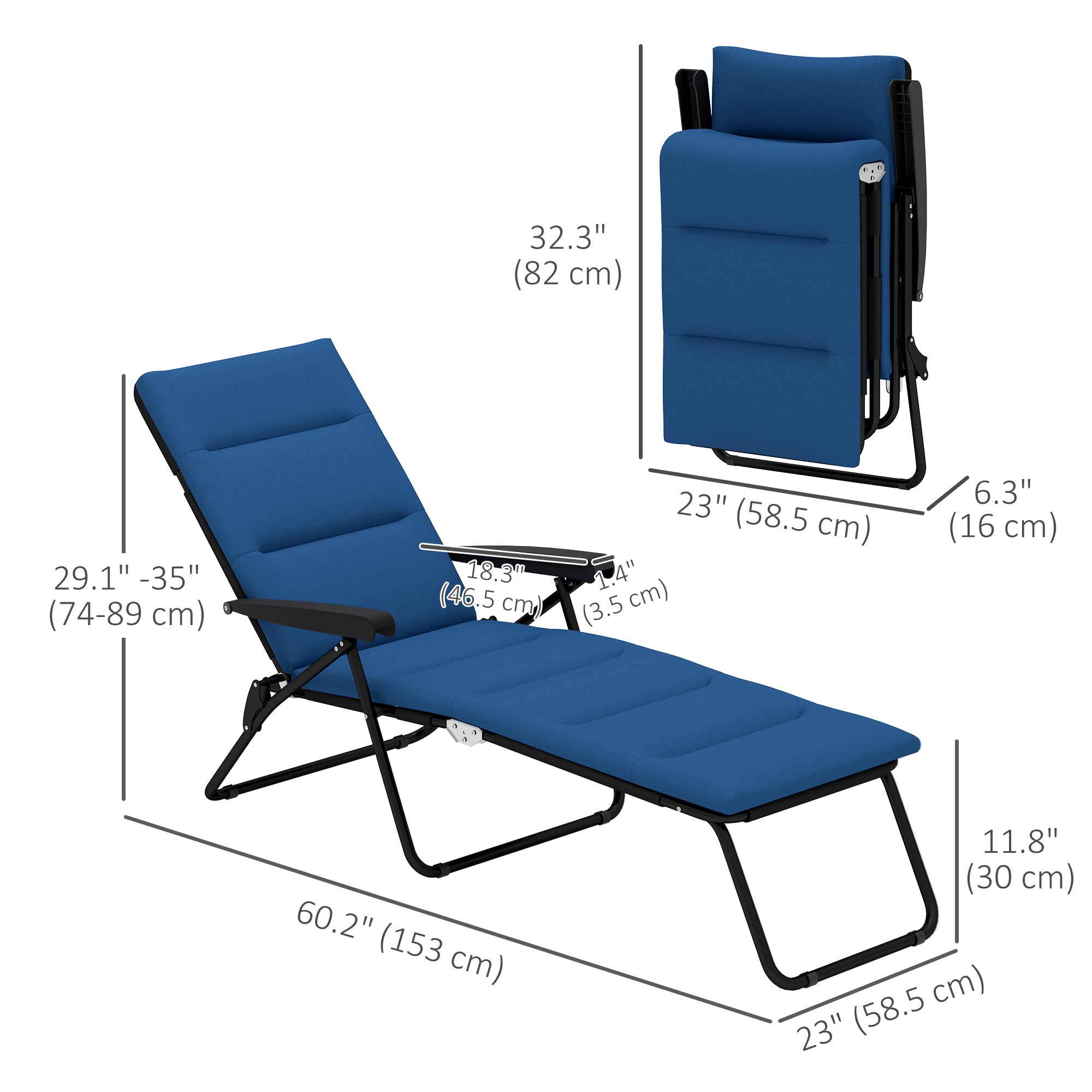 Foldable Lounge Chair, Reclining Patio Sun Lounger with 6-Position Adjustable Back, Blue