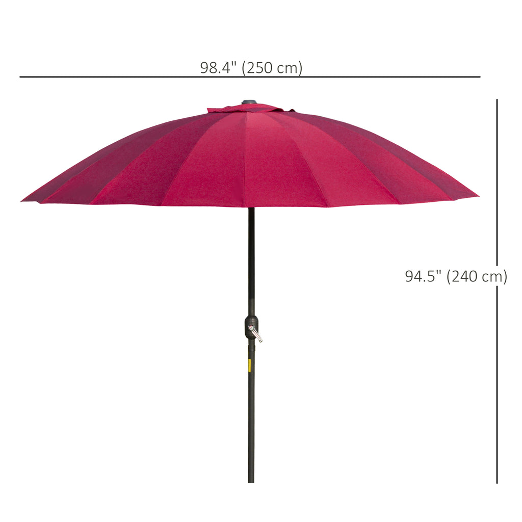 8ft Shanghai Garden Parasol Umbrella with Crank & Tilt, Adjustable Outdoor Sun Shade, Wine Red