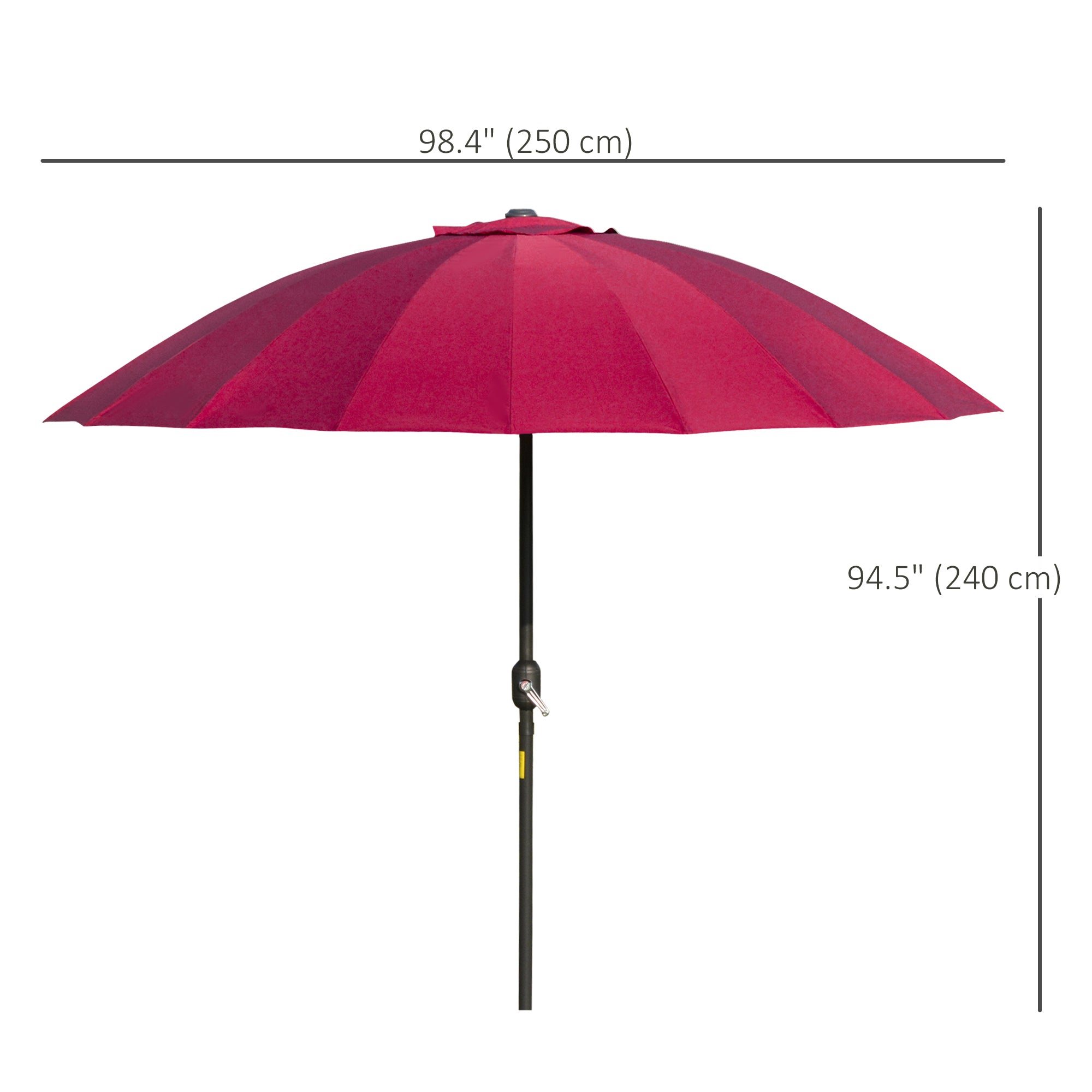 8ft Shanghai Garden Parasol Umbrella with Crank & Tilt, Adjustable Outdoor Sun Shade, Wine Red