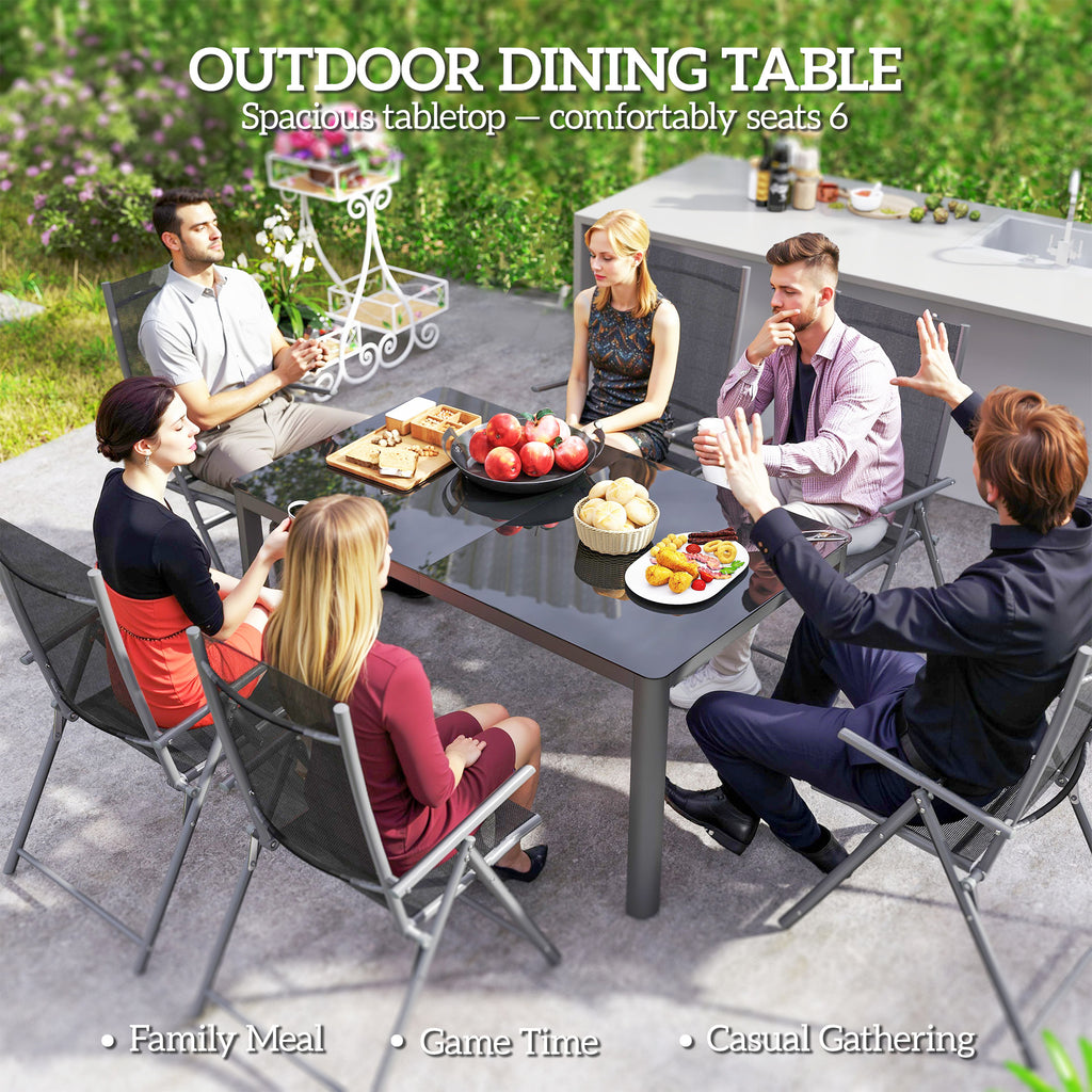 59" x 35" Aluminium Outdoor Dining Table for 6, with Glass Tabletop, Grey