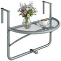 Adjustable Balcony Hanging Railing Table, Metal Mounting Mini Wall Desk Storage Rack, Outdoor Flower Stand Serving Table Half Round, Grey