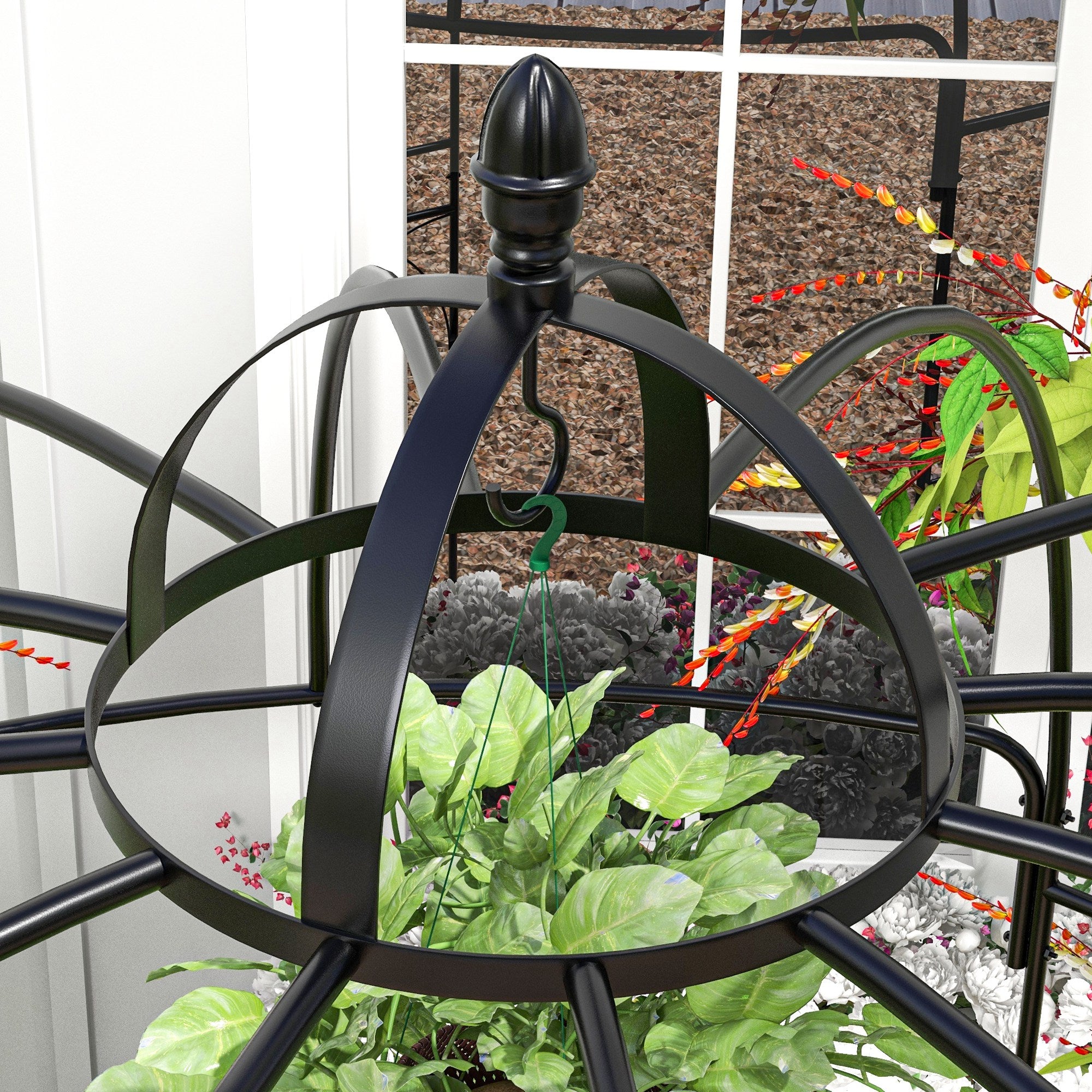 Birdcage Shape Arbour, Metal Garden Arbour Pergola Pavilion for Climbing Plants, Lights, French Style Arch Trellis