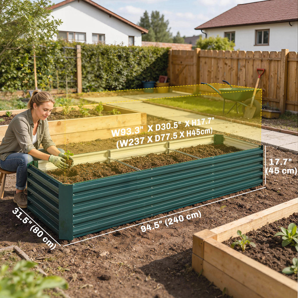 8'x2.6'x1.5' Galvanized Raised Bed, Large Elevated Planter Box for Growing Flowers, Herbs and Vegetables, Green