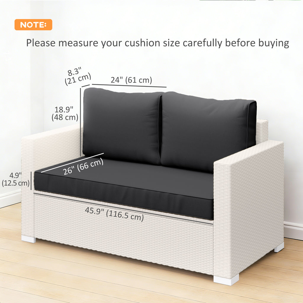 2 Seater Outdoor Seat Cushions with Backrest, Loveseat Double Sofa Outdoor Furniture Cushions, Black