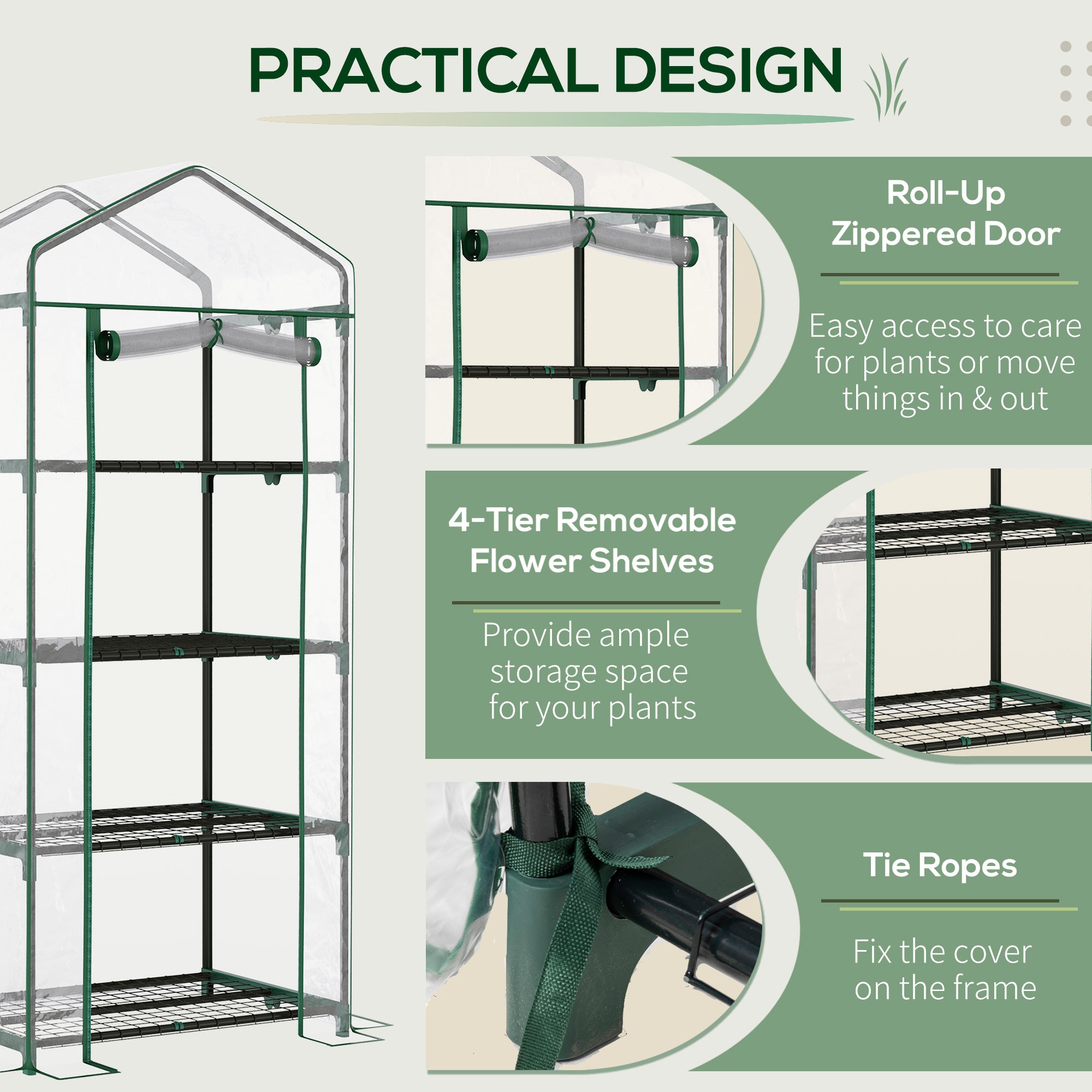 Portable Greenhouse with 4 Tier Shelves Outdoor Hot House, Steel Frame, PVC Cover, 28" x 20" x 63", Transparent