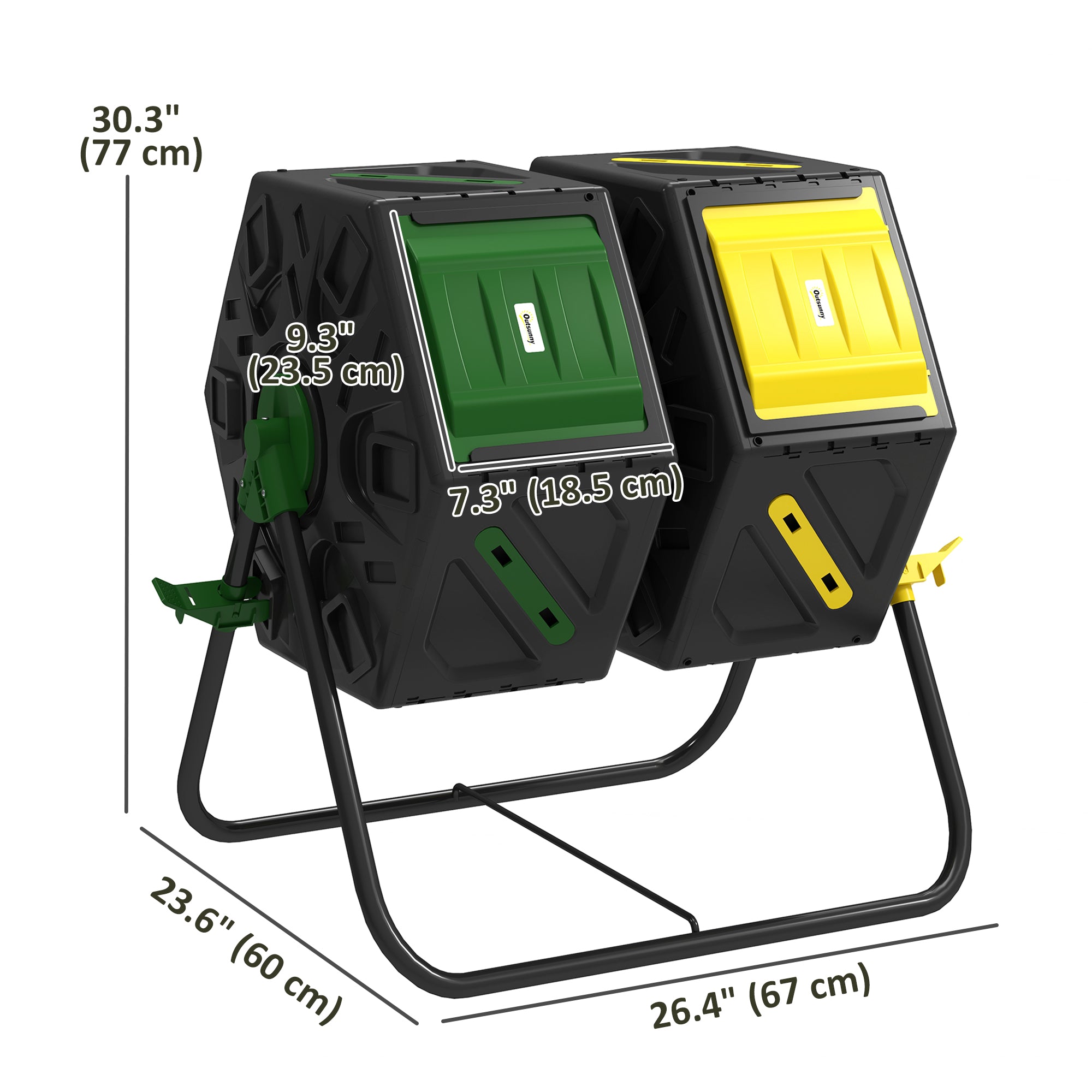 Rotating Composter, Dual Chamber Compost Bin with 24 Vents and Steel Legs, 34.5 Gallon, Yellow and Green