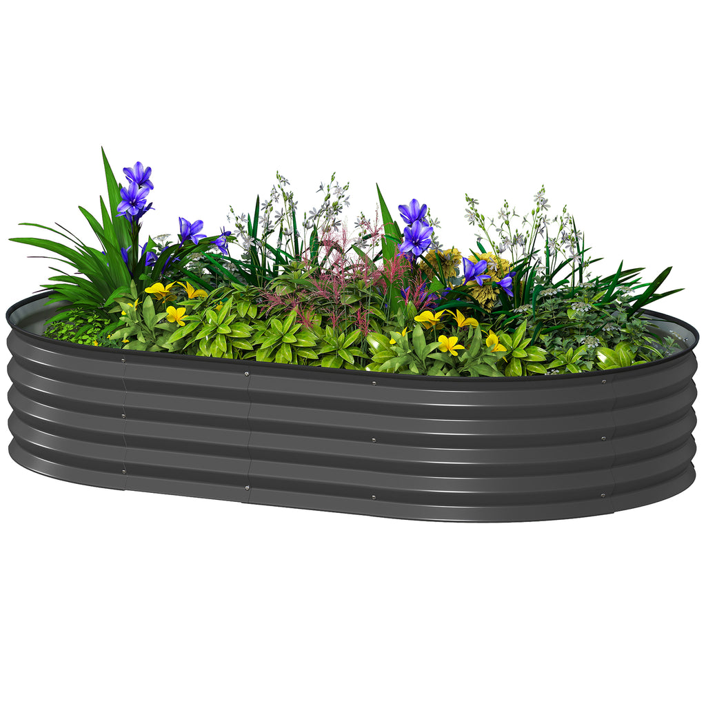 5' x 3' x 1' Large Outdoor Planter Box, Galvanized Raised Garden Bed with Metal Plant Stake, Dark Grey