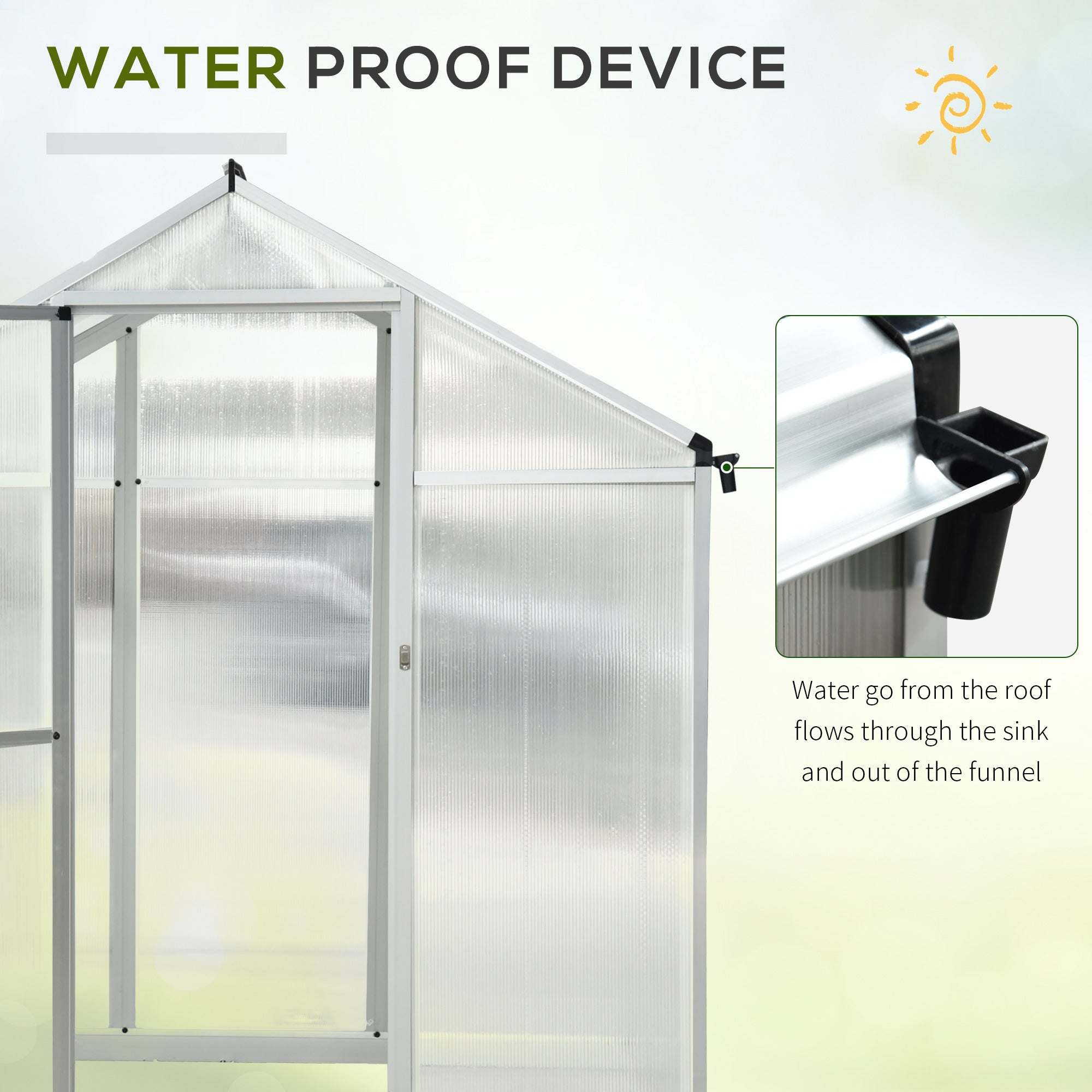 6' x 10' x 6.4' Walk-in Garden Greenhouse Polycarbonate Panels Plants Flower Growth Shed Cold Frame Outdoor Portable Warm House Aluminum Frame, Silver