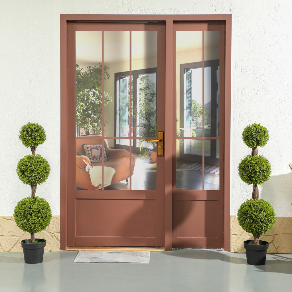 Set of 2 Artificial Ball Boxwood Topiary Trees, Fake Plants in Pots for Indoor Outdoor Decor, Green