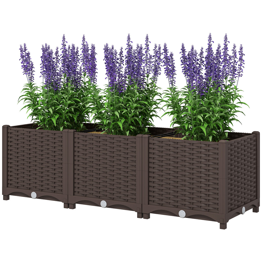 Plastic Raised Garden Bed, Outdoor Planter Box with Drainage Holes for Patio, Balcony, 47.2" x 15.7" x 14.6", Brown