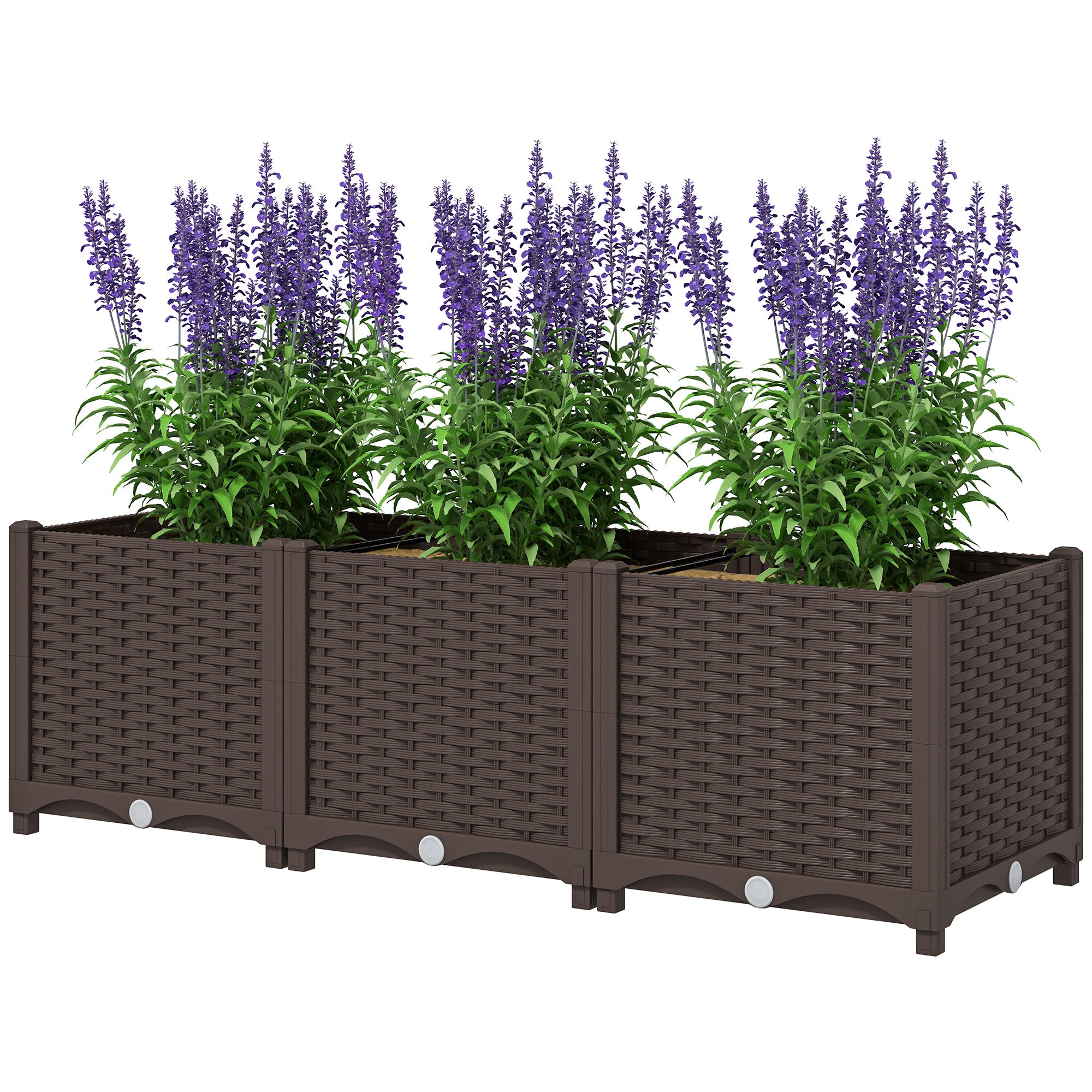 Plastic Raised Garden Bed, Outdoor Planter Box with Drainage Holes for Patio, Balcony, 47.2" x 15.7" x 14.6", Brown