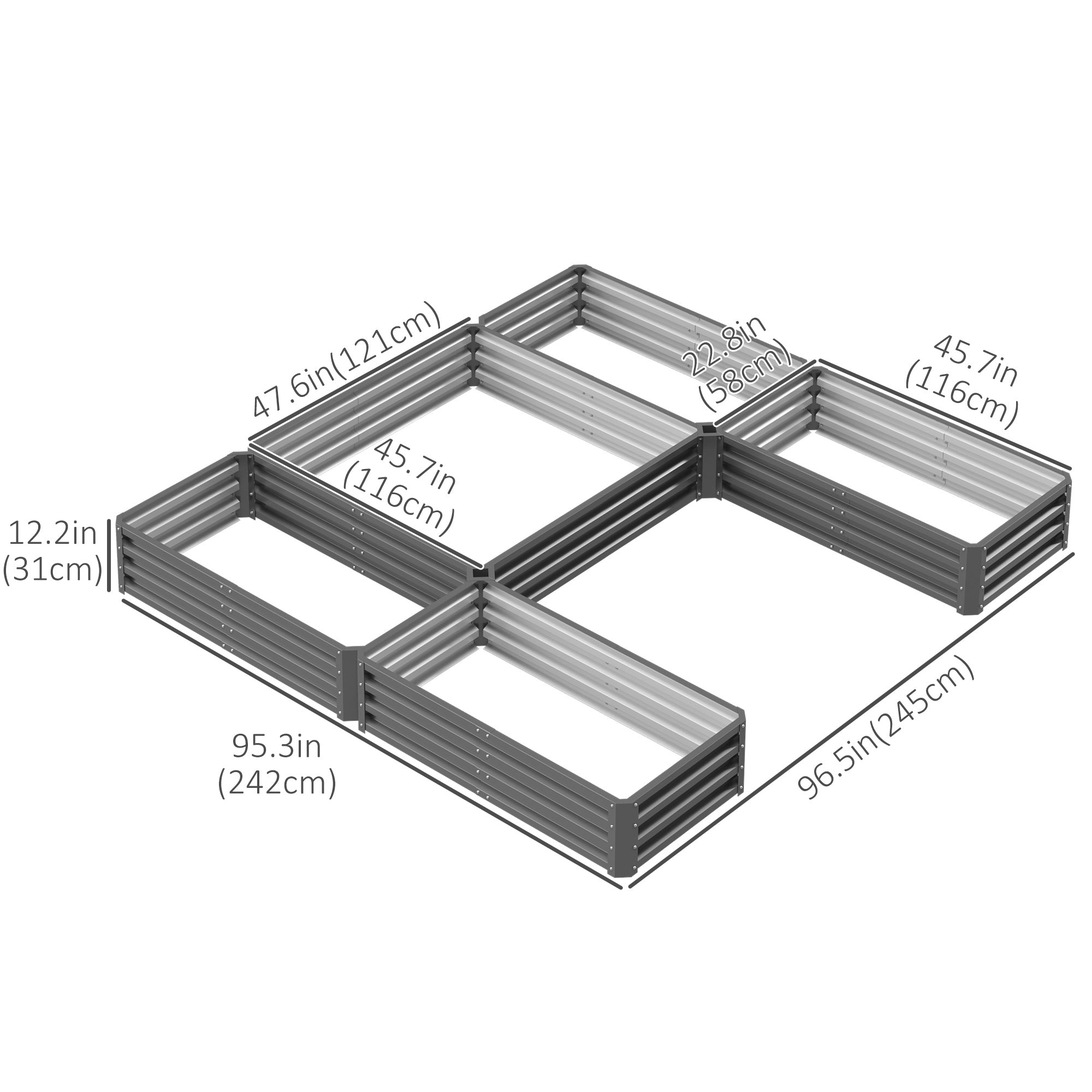 Steel Raised Garden Bed, Set of 5 Large Box Planters for Outdoor Plants Vegetables Flowers Herbs, 8x8x1ft, Grey