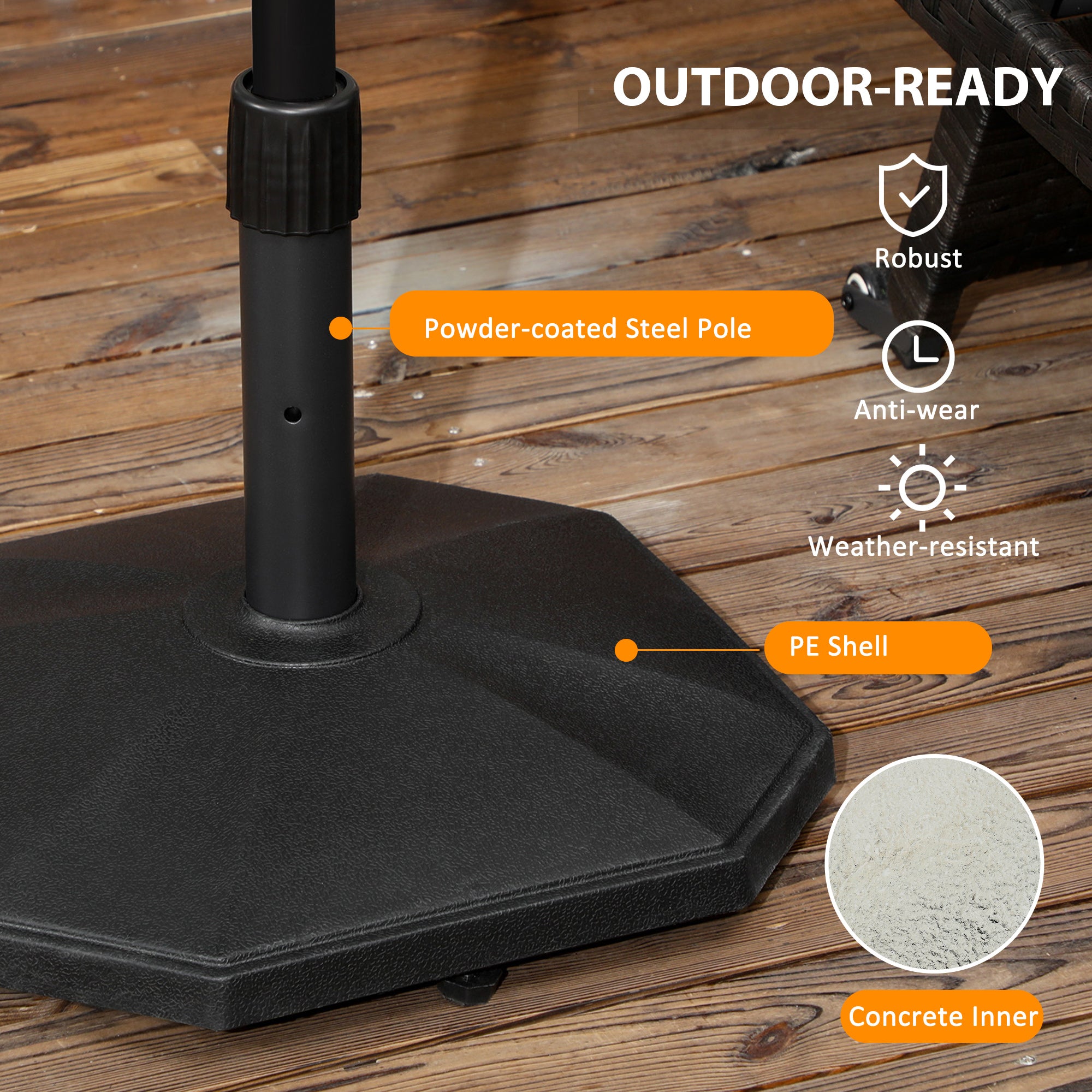 48lbs Concrete Square Patio Umbrella Base Weight, Outdoor Umbrella Stand Holder for Lawn, Deck, Backyard, Garden, Black