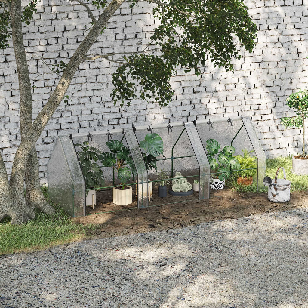 9' x 3' x 3' Outdoor Mini Greenhouse, Portable Tunnel Greenhouse with Large Zipper Doors and PE Cover for Garden, White