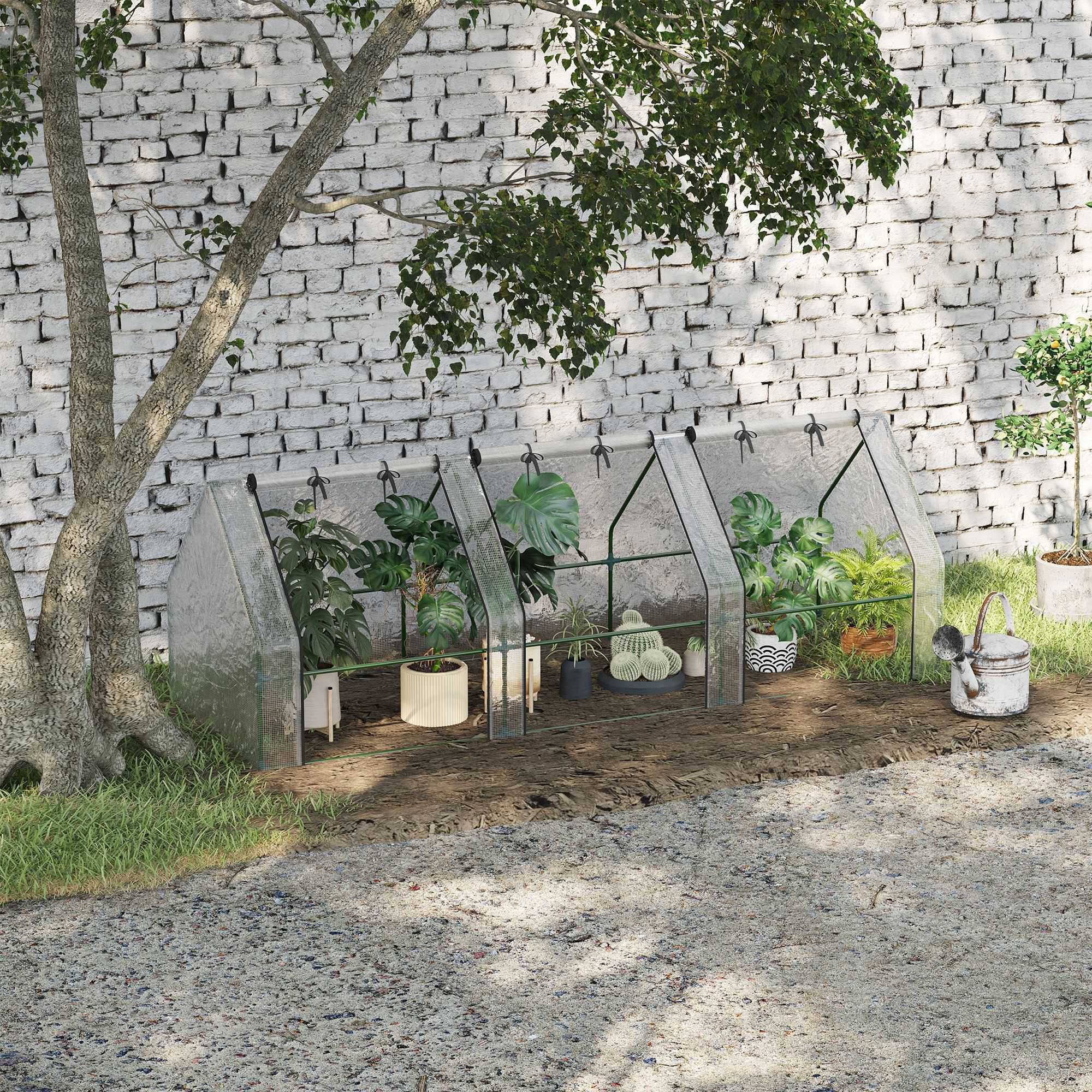 9' x 3' x 3' Outdoor Mini Greenhouse, Portable Tunnel Greenhouse with Large Zipper Doors and PE Cover for Garden, White