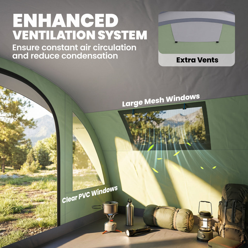 Multi-Room Camping Tent for 5 Person, Easy Set up Large Family Tent with 4 Windows, Porch, Light Green