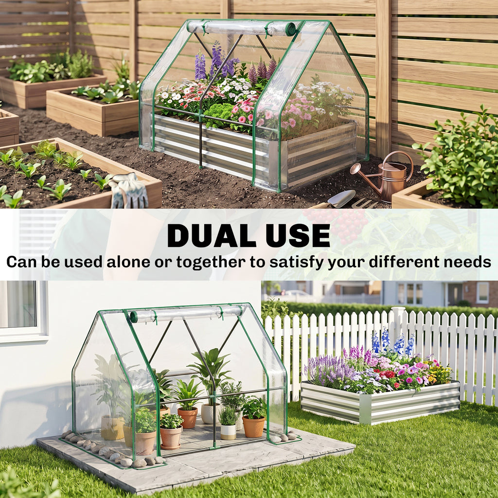 Steel Raised Garden Bed with Cover and Roll Up Door, Dual Use, 50"x37.4" Outdoor Greenhouse, Clear