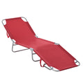Outdoor Folding Chaise Lounge, Reclining Lounge Chair with Adjustable Backrest and Breathable Mesh Fabric, Wine Red