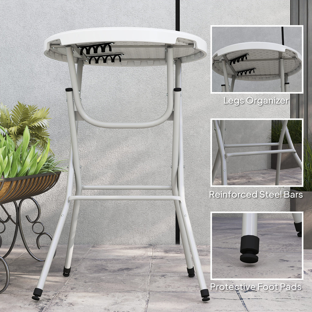 31.5" Bar Height Patio Table, Outdoor Bar Folding Table with HDPE Top, Locking Steel Legs for Party, Camping, White