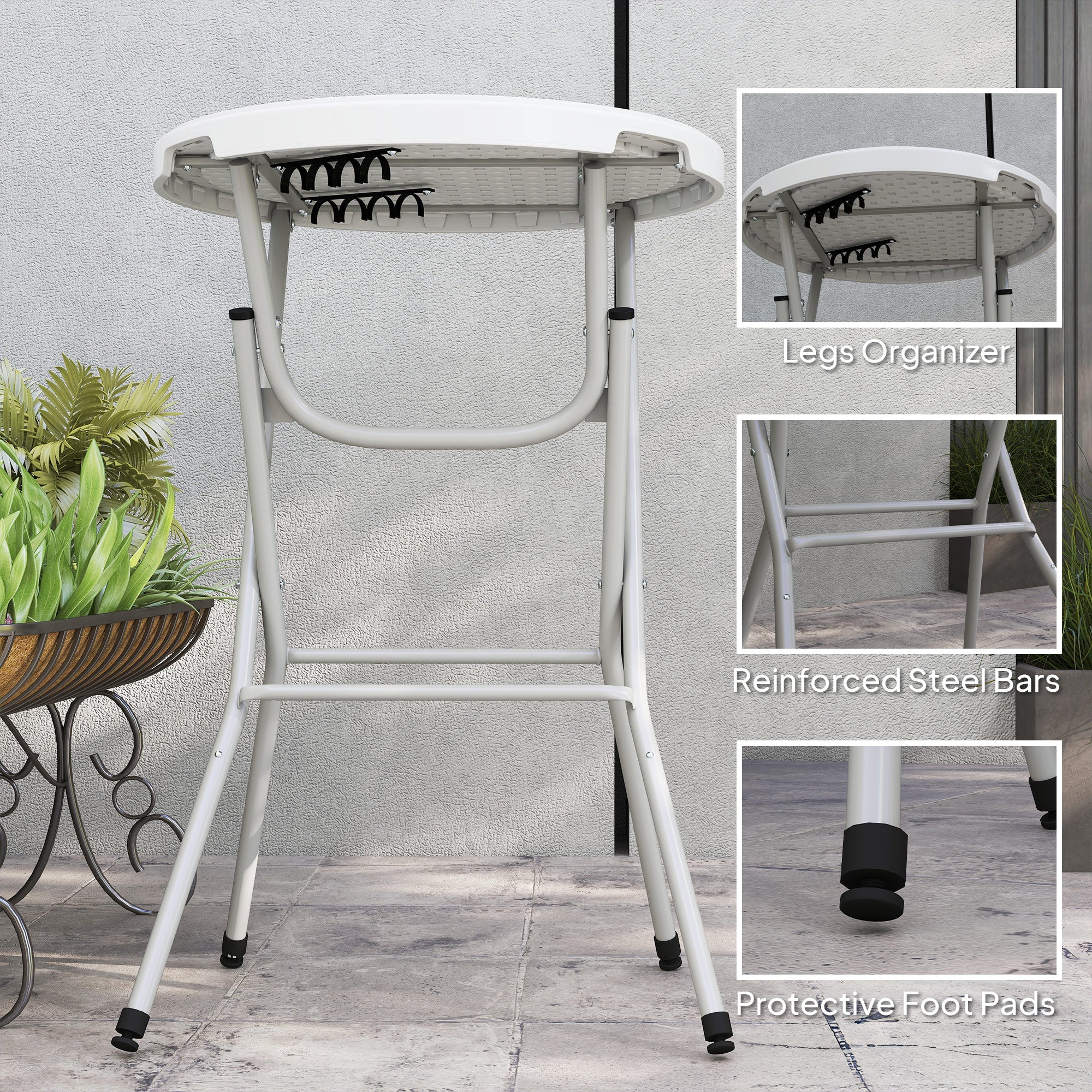 31.5" Bar Height Patio Table, Outdoor Bar Folding Table with HDPE Top, Locking Steel Legs for Party, Camping, White