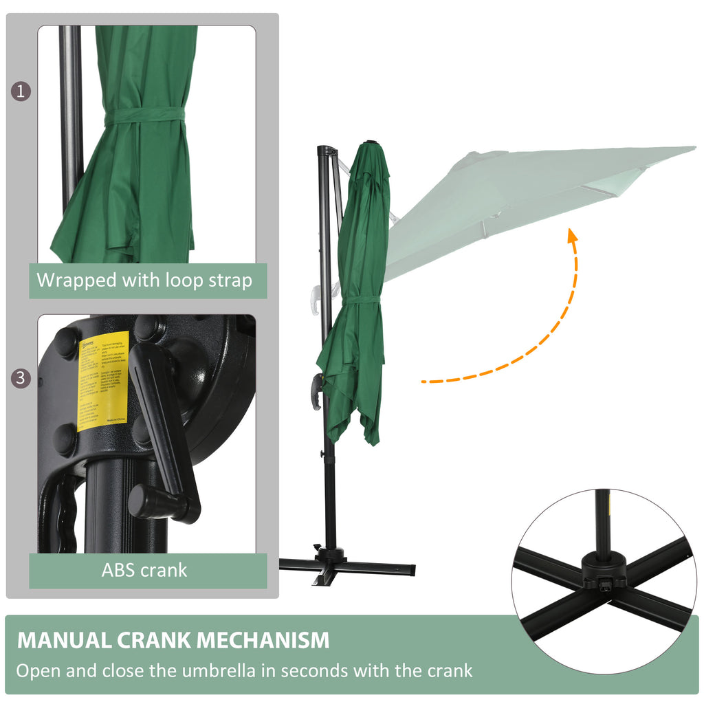 8' x 8' Square Cantilever Umbrella with 360Â° Rotation, Aluminum Outdoor Cantilever Market Parasol with Crank & Tilt, Garden Sun Canopy Shelter with Cross Base, Green