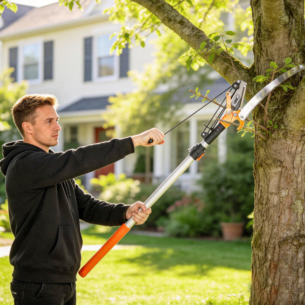 6.5ft 2-In-1 Manual Pole Saw for Tree Trimming, Aluminium Telescopic Long Reach Pole Pruner with Sharp 65Mn Steel Blade
