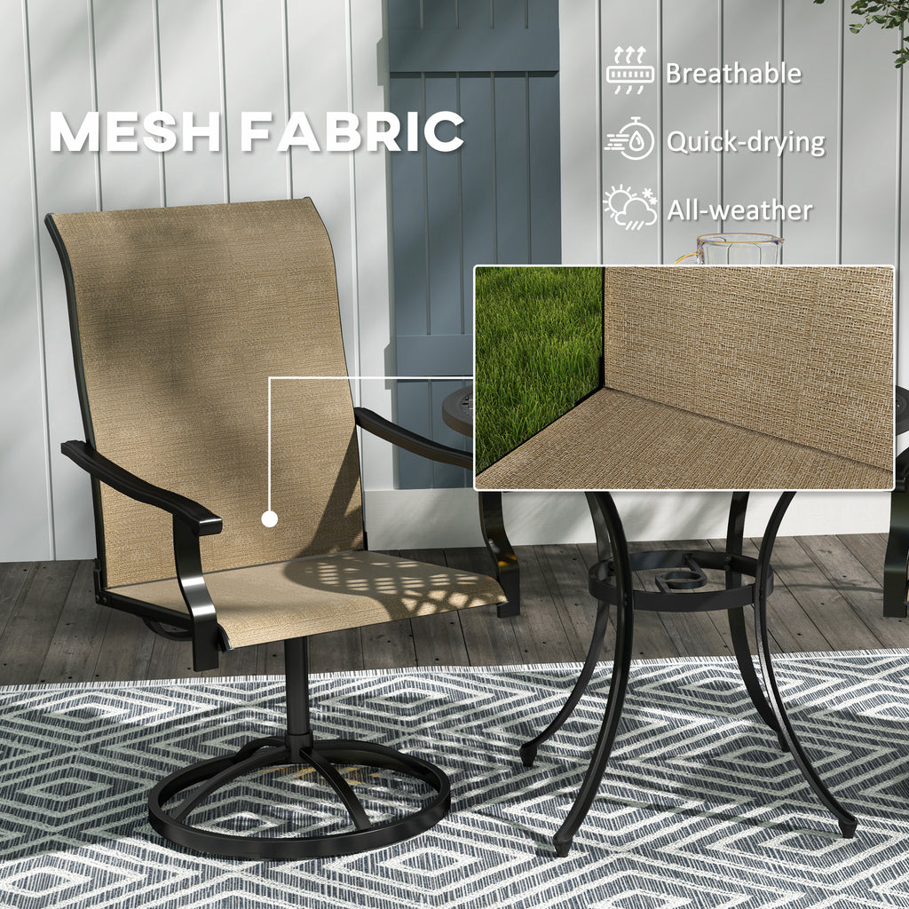 Outdoor Swivel Dining Chairs Set of 2, High Back Swivel Chairs with All Weather Mesh for Deck, Backyard, Poolside, Brown