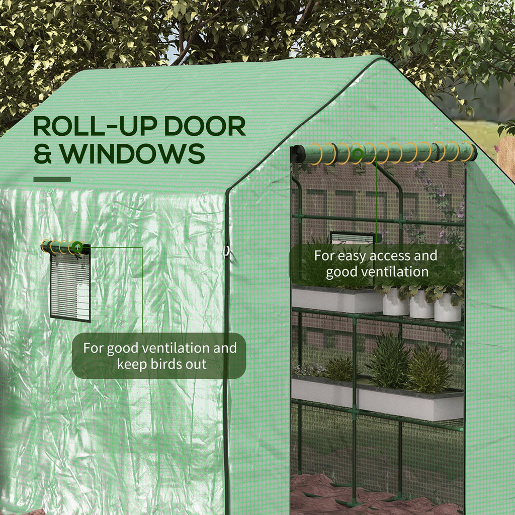 Portable Greenhouse, Walk-In Small Outdoor Green House with 2 Tier U-Shaped Flower Rack Shelves, 4.6' x 4.7', Green