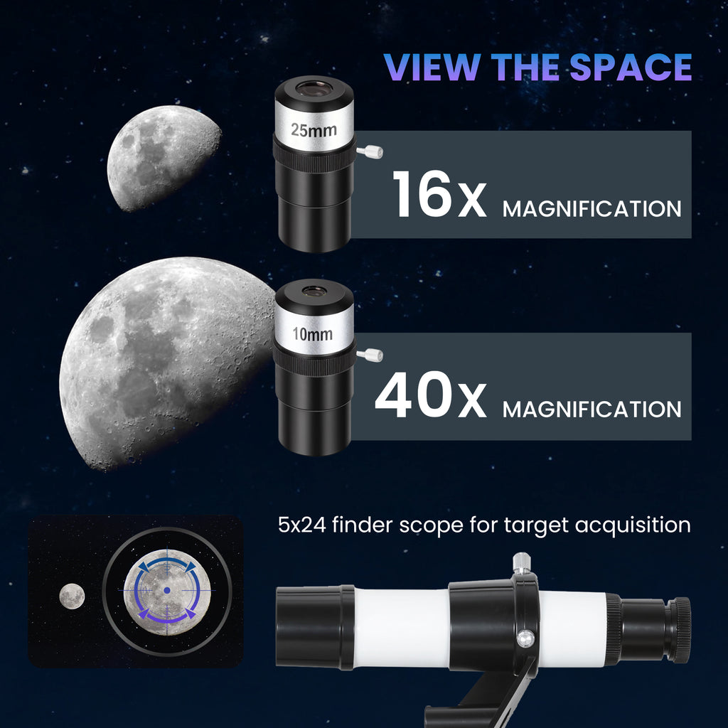 Telescope for Adults, 70 mm Aperture 400 mm Refractor Telescope with 40X/16X, Adjustable Tripod, Bag, White