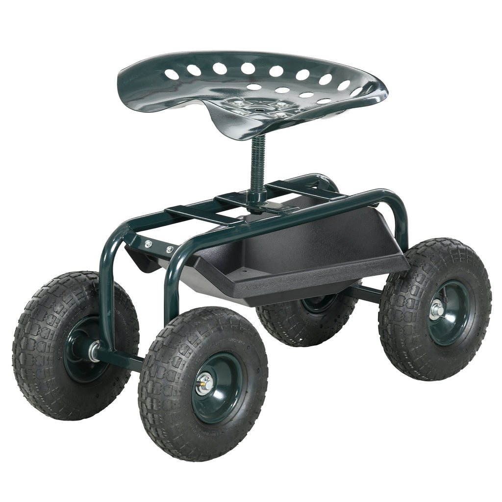 Garden Cart Garden Seat on Wheels with Tool Tray, 360Â° Swivel and Height Adjustable Seat, for Patio and Yard