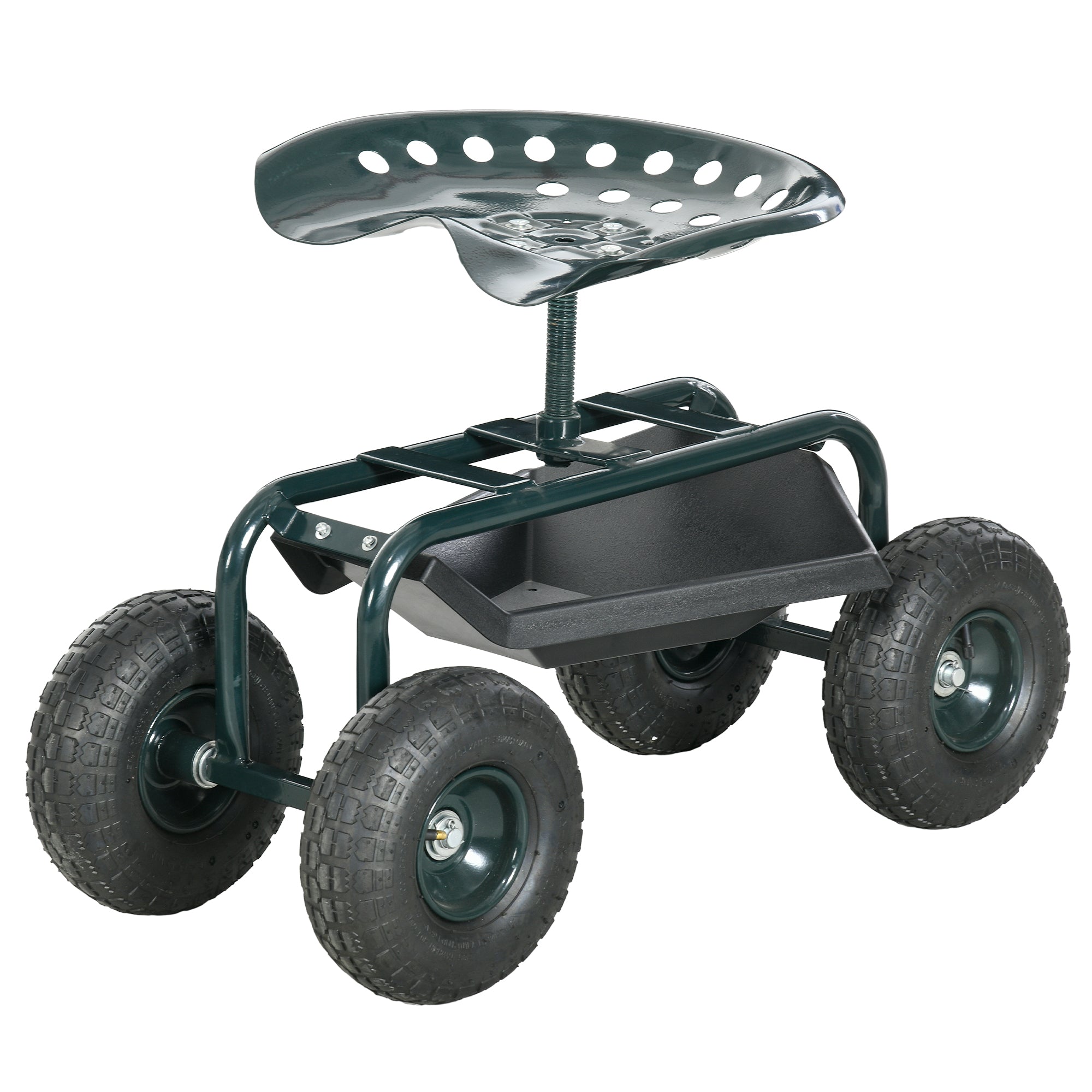 Garden Cart Garden Seat on Wheels with Tool Tray, 360Â° Swivel and Height Adjustable Seat, for Patio and Yard