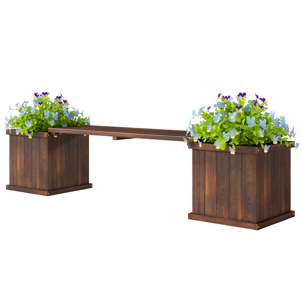 Garden Planter with Raised Garden Bed Bench for Patio Park, 69.25" x 15" x 15.75", Carbonized