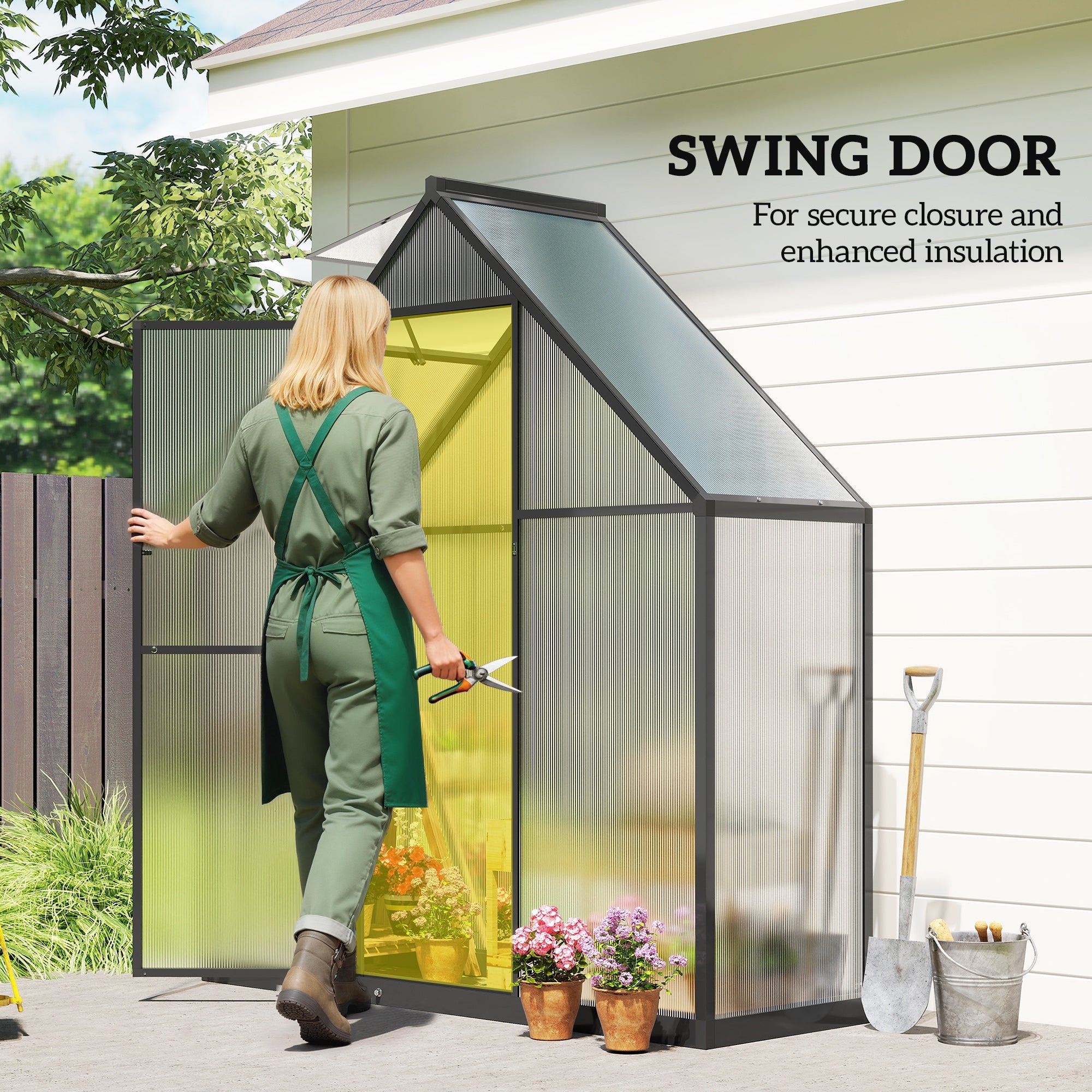 Polycarbonate Greenhouse Walk-in Greenhouse with Swing Door and Adjustable Window, 5.5 x 2ft, Black