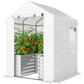 Greenhouse with Raised Garden Bed, Galvanized Metal Planter Box with PE Cover, Roll Up Door, 56" x 56" x 75", White