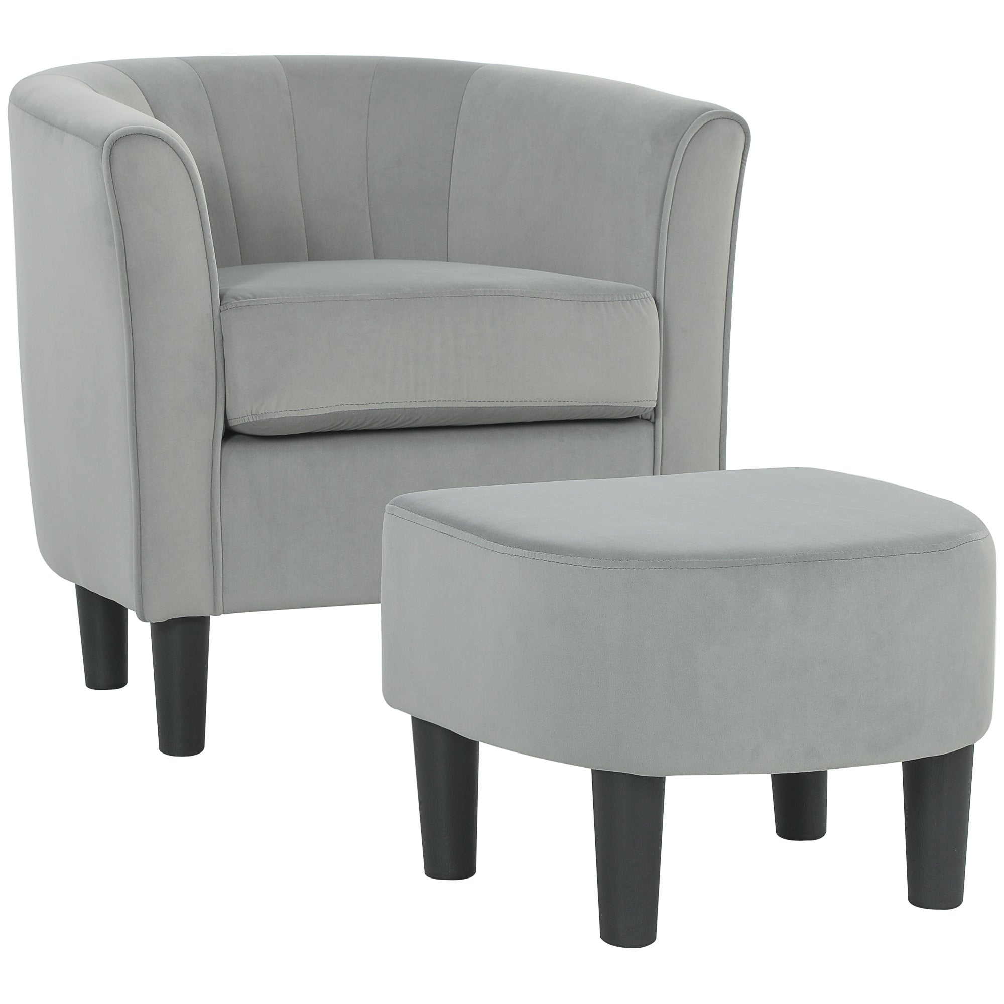 Accent Chair Modern Upholstered Living Room Chair with Ottoman and Pocket Spring Cushion Grey