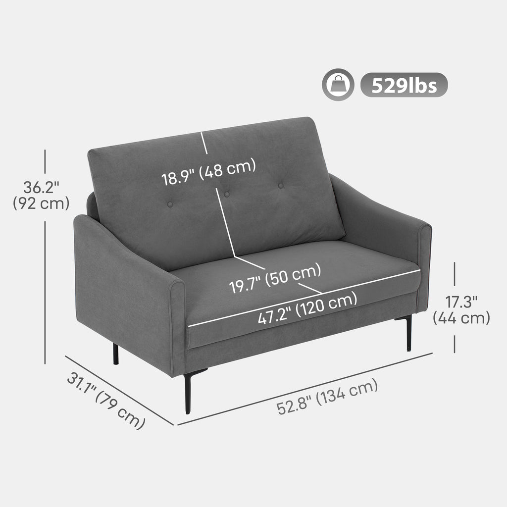 2 Seater Sofa, Small Modern Couch with High-Resilience Foam, Thicken Padding, Button Tufted, Grey