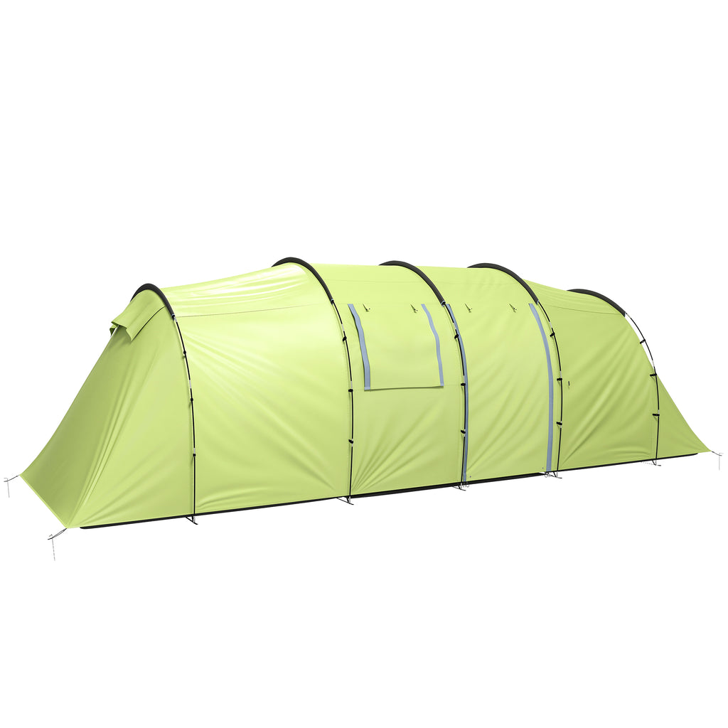 6 Person Camping Tent with Porch, Large Family Tent with 2 Bedroom and Living Room, Light Green
