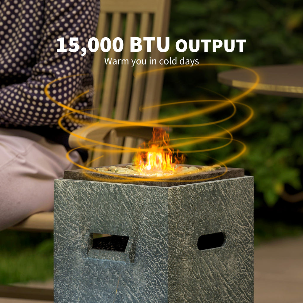 16.5" x 11" x 22.4" Propane Fire Pit Table with Fountain, 15000 BTU Outdoor Gas Fire Table with LED Light Adjustable Water Flow, Fire Fountain Water with Glass Rocks, Grey