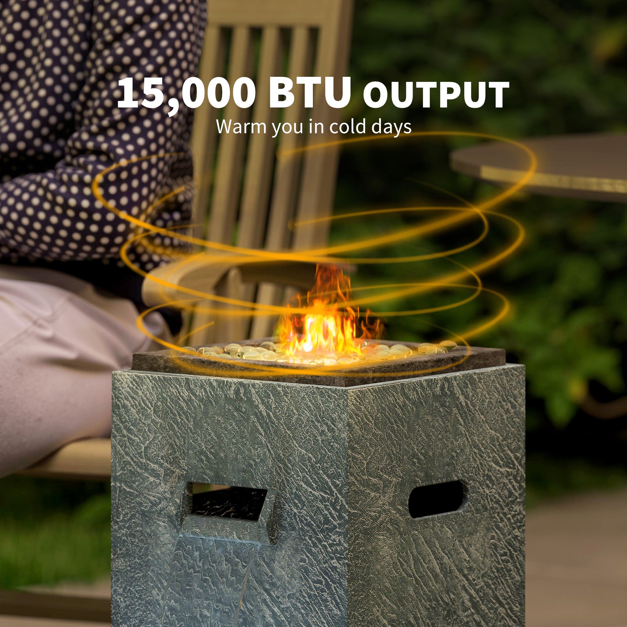 16.5" x 11" x 22.4" Propane Fire Pit Table with Fountain, 15000 BTU Outdoor Gas Fire Table with LED Light Adjustable Water Flow, Fire Fountain Water with Glass Rocks, Grey