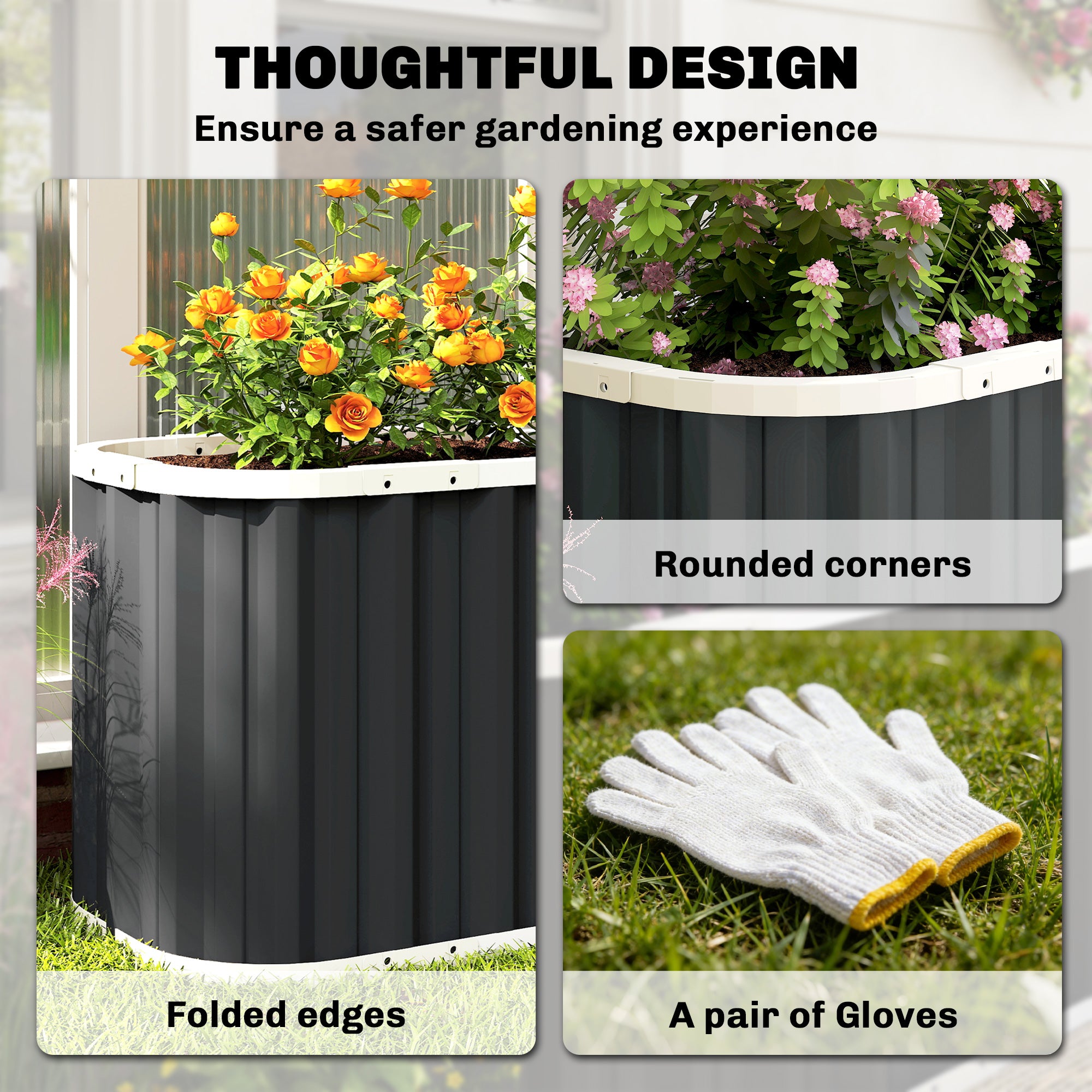 Galvanized Raised Garden Bed, Deep Root Planter Box, Outdoor Garden Bed with Plant Labels, 5' x 2' x 2', Dark Grey