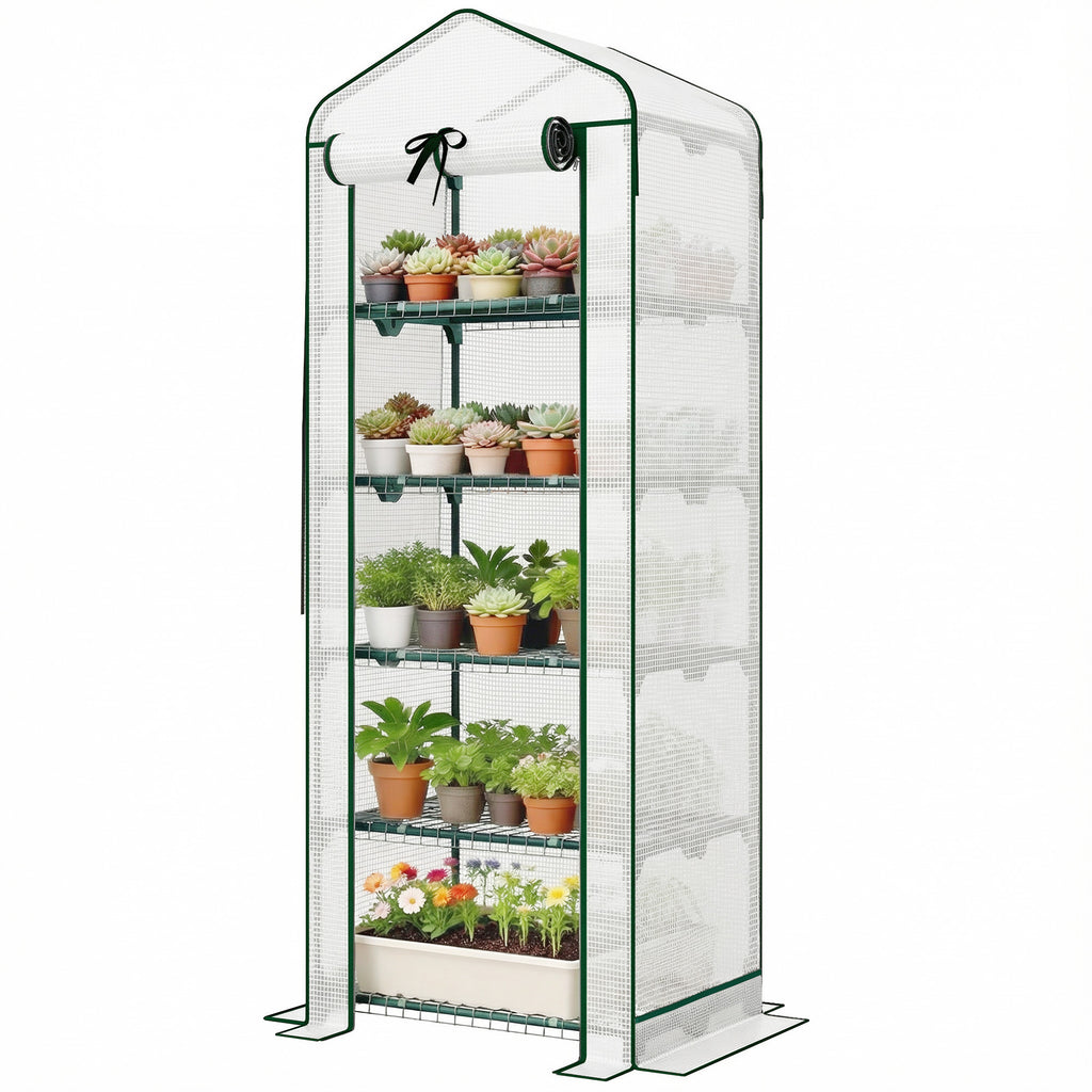 Mini Greenhouse with Screen Roof, Portable Small Greenhouse with Roll-Up Zipper Door, 27.6" x 19.7" x 75.6", White