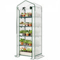Mini Greenhouse with Screen Roof, Portable Small Greenhouse with Roll-Up Zipper Door, 27.6" x 19.7" x 75.6", White
