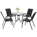 Five-Piece Steel Patio Set, with Glass-Top Table - Black